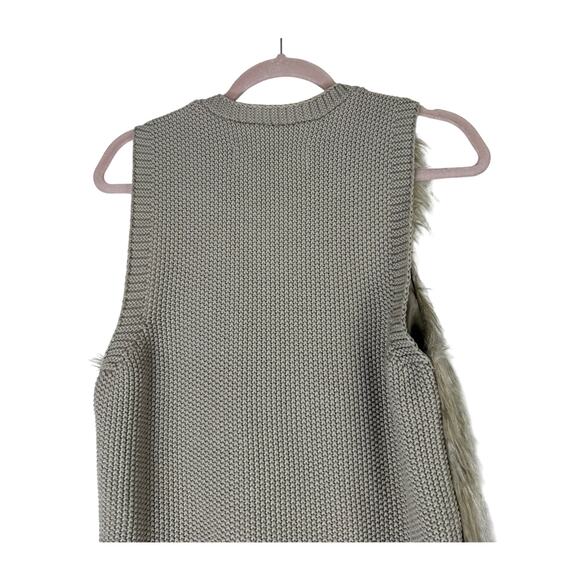 Sebby Collection Beige Faux Fur Hook & Loop Closure Sweater Vest Top Size M - Picture 5 of 9